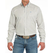 Men's Cream Striped Long Sleeve Button Shirt