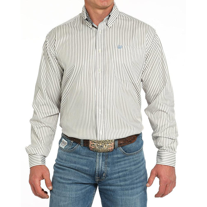 Men's Cream Striped Long Sleeve Button Shirt