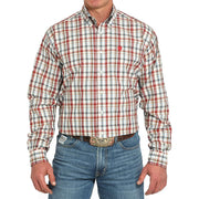 Men's Cream Plaid Long Sleeve Button Shirt