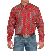 Men's Red Print Long Sleeve Button Shirt
