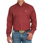 Men's Red Print Button Shirt