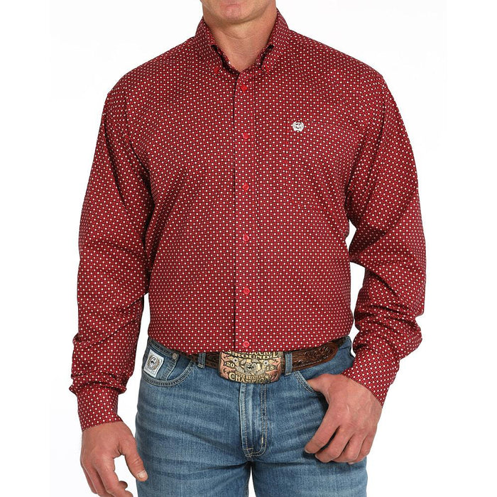 Men's Red Print Button Shirt