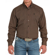 Men's Brown Print Long Sleeve Button Shirt