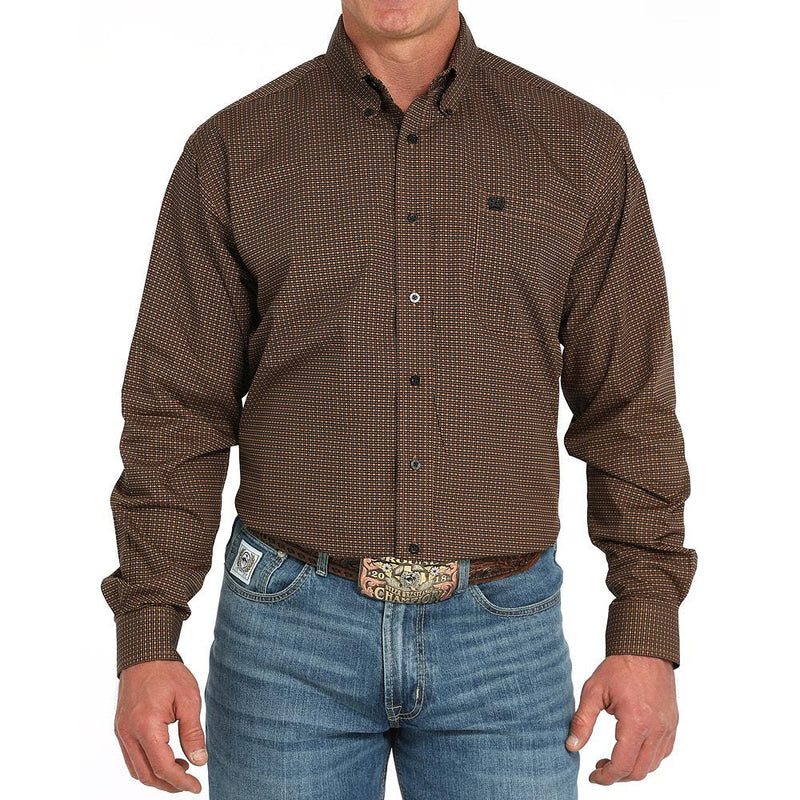 Men's Brown Print Long Sleeve Button Shirt