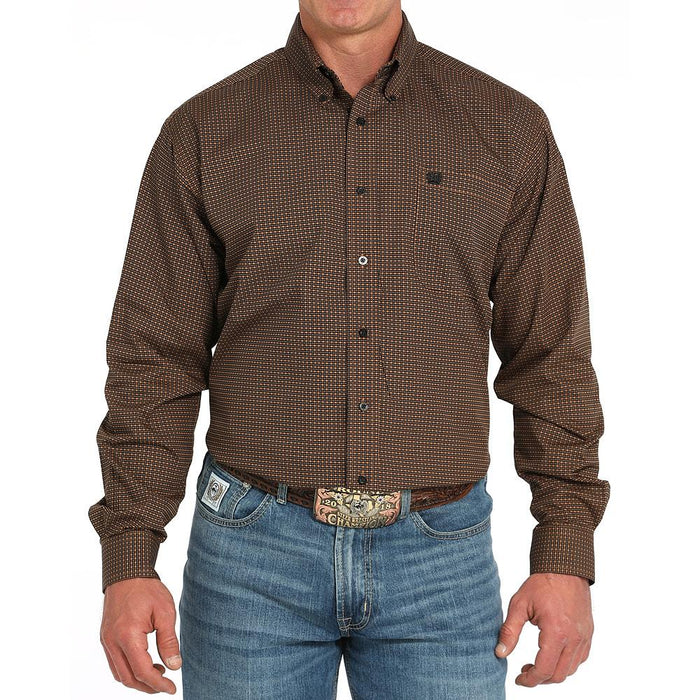 Men's Brown Print Long Sleeve Button Shirt