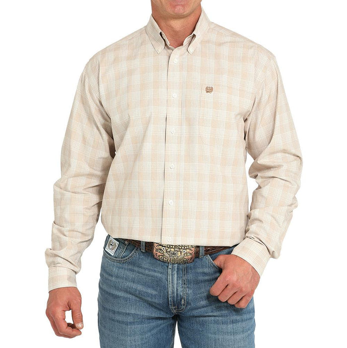 Men's Khaki Plaid Long Sleeve Button Shirt