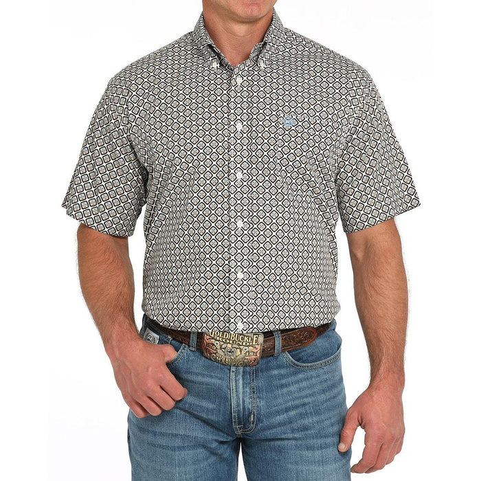 Men's Cream Print Short Sleeve Shirt