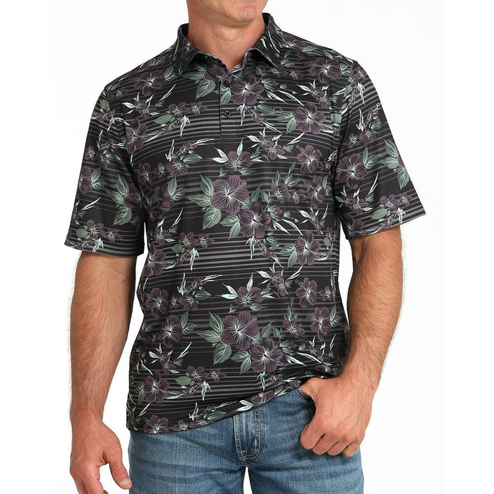 Men's Black Floral Short Sleeve Polo