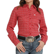 Women's Red Patterned Button Shirt