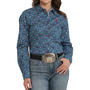 Women's Blue Patterned Button Shirt