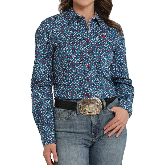 Women's Blue Patterned Button Shirt