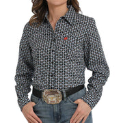 Women's Black Printed Button Shirt