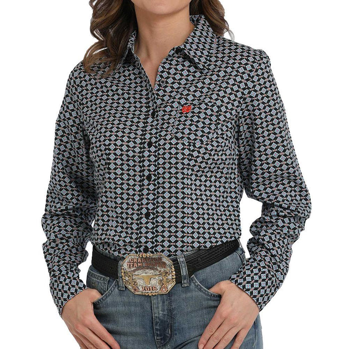 Women's Black Printed Button Shirt