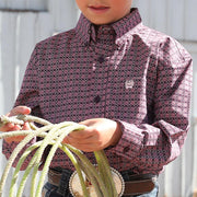 Boy's Purple Print Long Sleeve Button Shirt