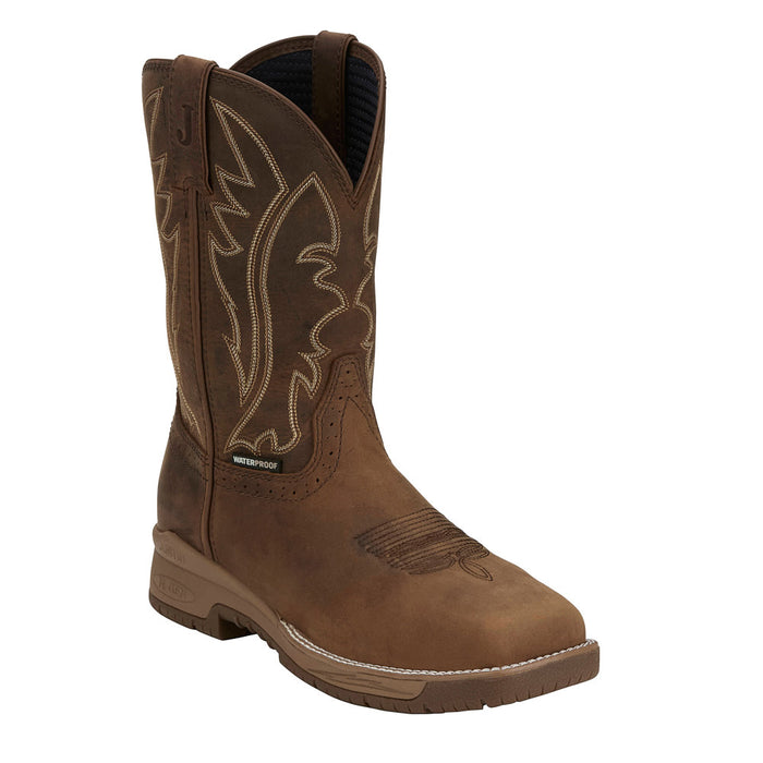 Men`s Commander 11In Brown Pull On H2O Square Soft Toe Work Boot