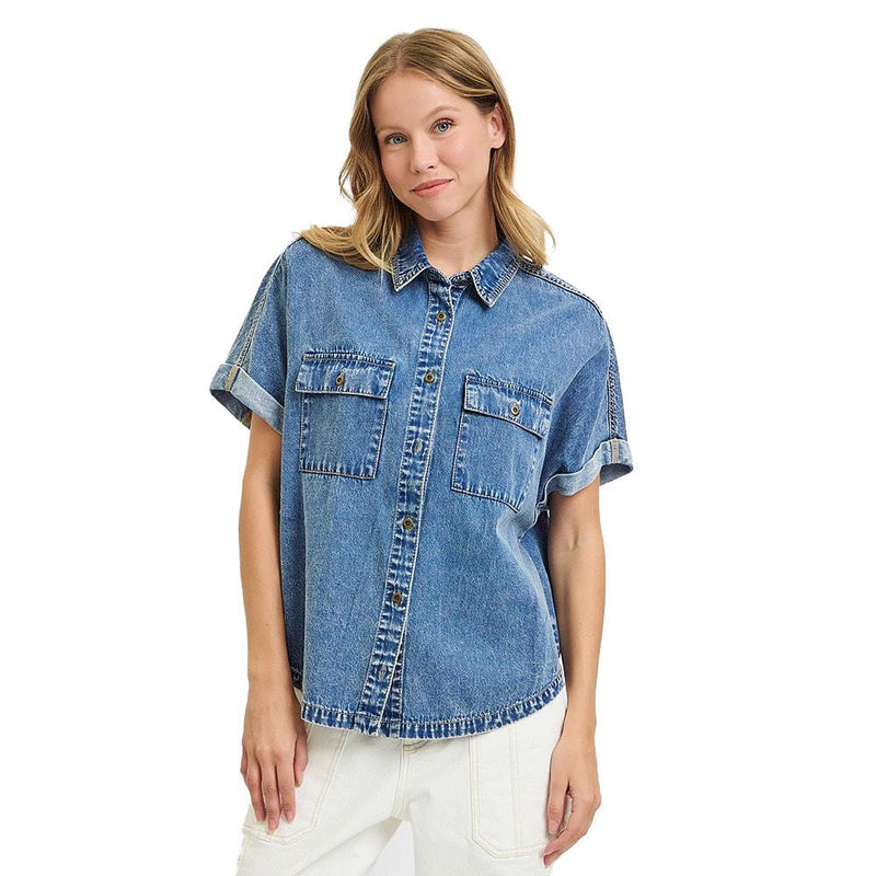 Women's Medium Wash Oversized Long Shirt