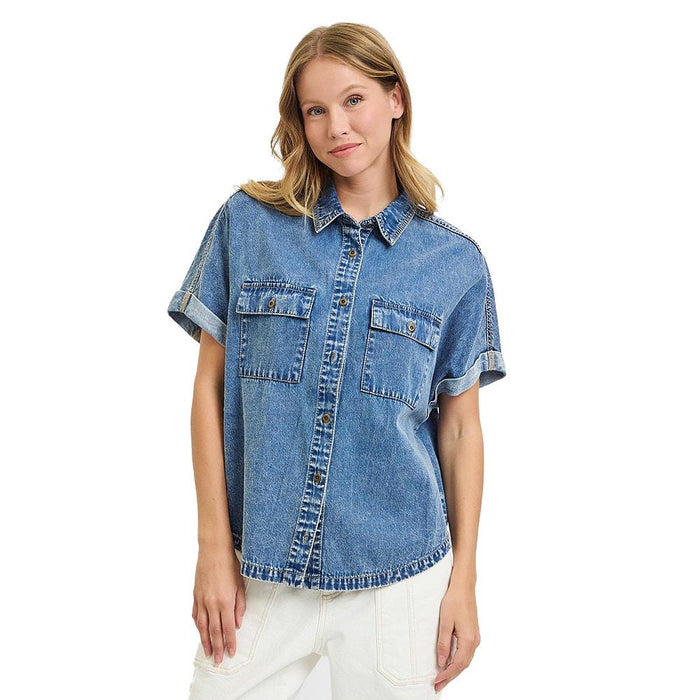 Women's Medium Wash Oversized Long Shirt
