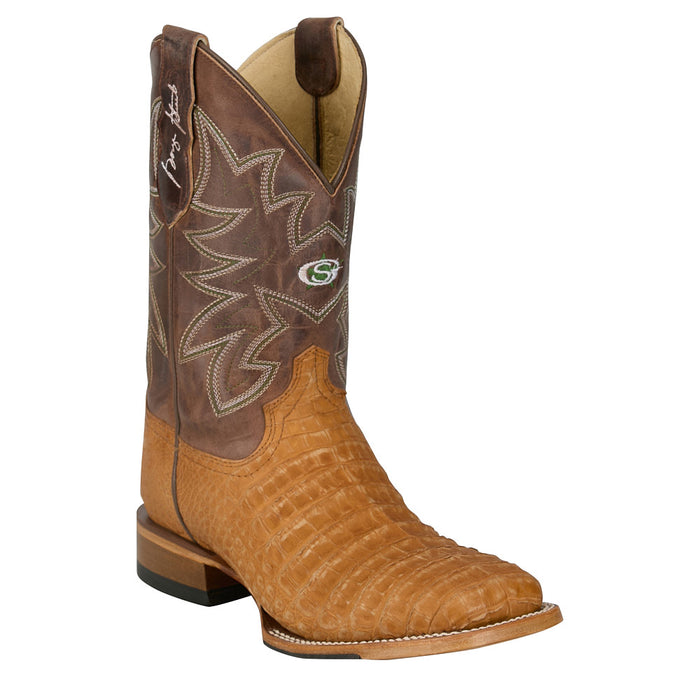 Mens George Strait Tan Caiman 11In Brown Cowhide Top Boot