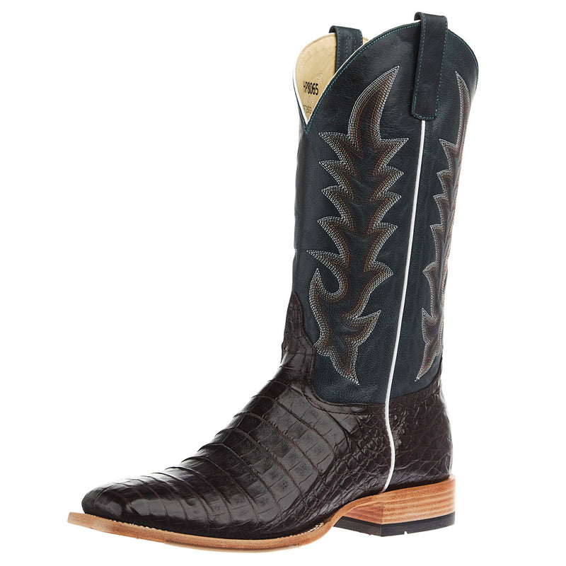Men's Chocolate Caiman Belly Vamp 13In Square Toe Navy Explosion Top Boot
