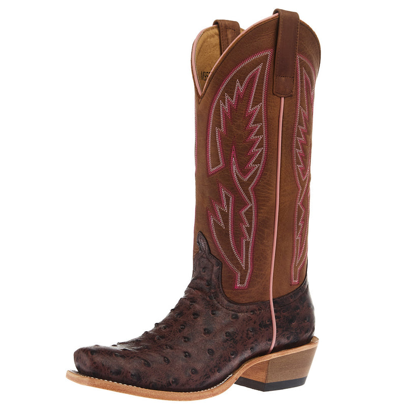 Women`s Antique Brown Ostrich Print Vamp 13In Tan Mad Cat Top Boot