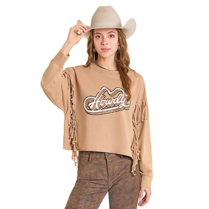 Women's Beige Howdy Fringe Pullover