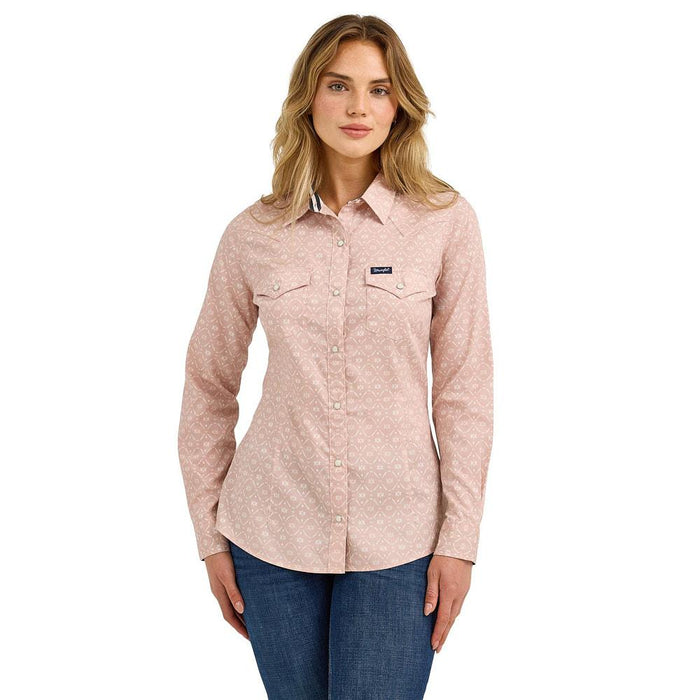 Women's Pink Print Dress Snap Shirt