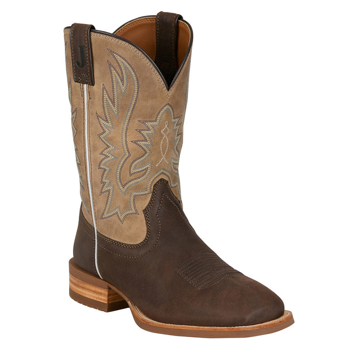 Men`s Rustle Grizzly Brown Cowhide Vamp 11In Taupe Cowhide Top Boot
