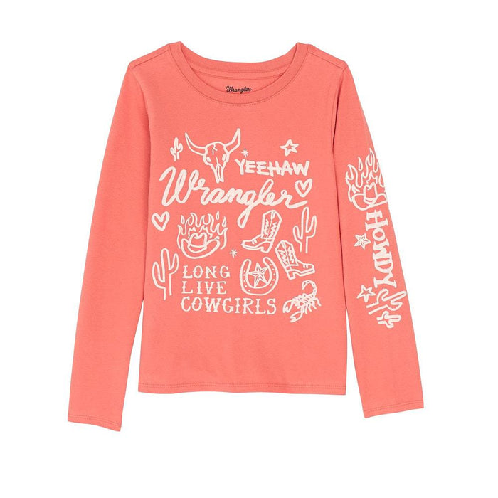 Girl's Coral Long Sleeve Print Tee Shirt