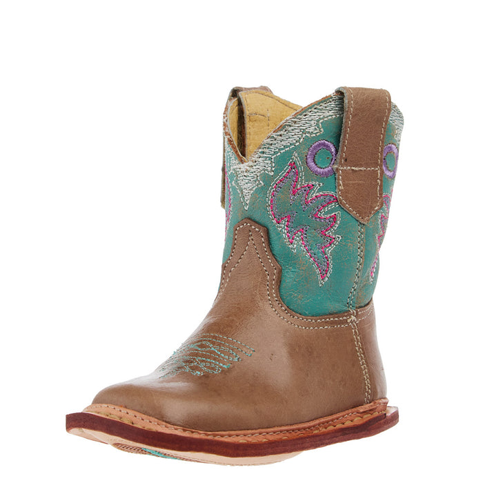 Infant Karli Tan Square Toe with Turquoise Shaft Boot