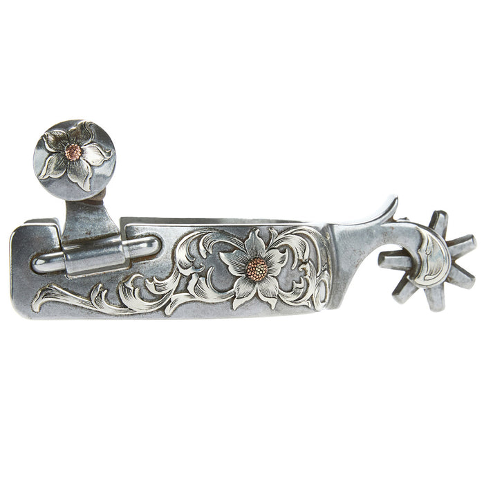 1in Silver Floral Mounted with 7pt Rowel Spurs