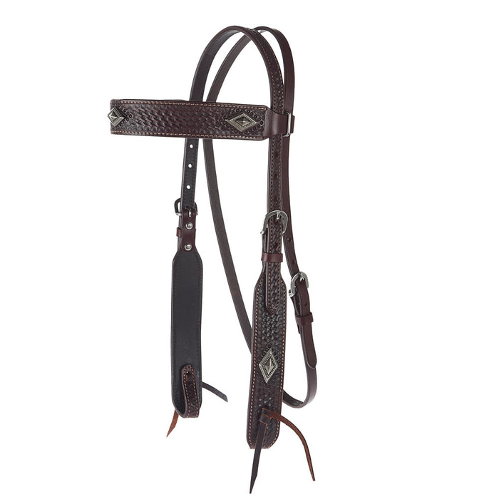 Diamond Basket Stamp Heavy Oil Wide Browband Headstall