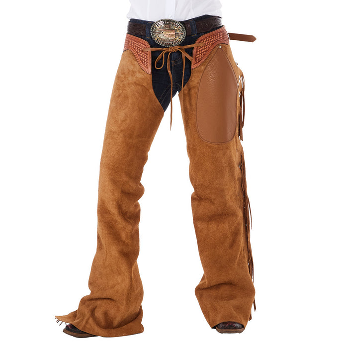 Saddle Tan Roughout Tie Front Puncher Chaps