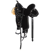 Black Suede with White Buckstitch Lightweight Barrel Saddle