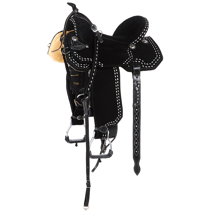 Black Suede with White Buckstitch Lightweight Barrel Saddle