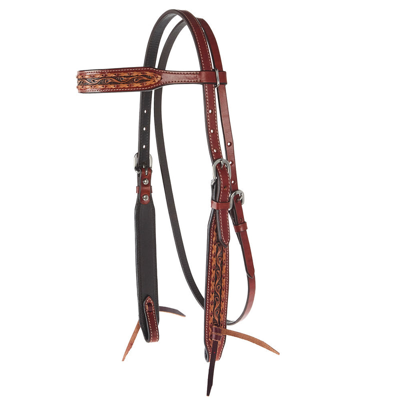 Braided Lace Two Tone Chestnut Natural Browband Headstall