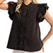 Women's Black Washed Denim Ruffle Sleeve Top