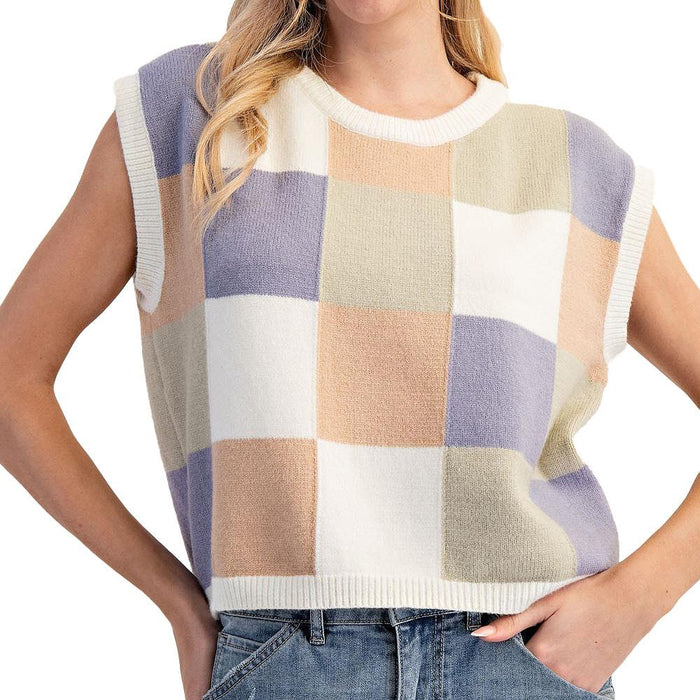 Women's Sage Brze Check Sleeveless Sweater