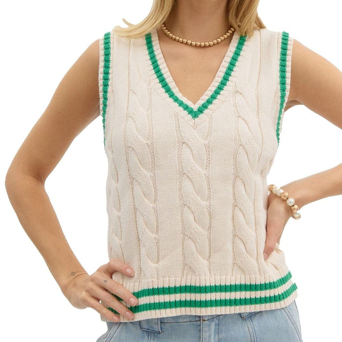 Women's Ecru Cable Knit Sweater Vest
