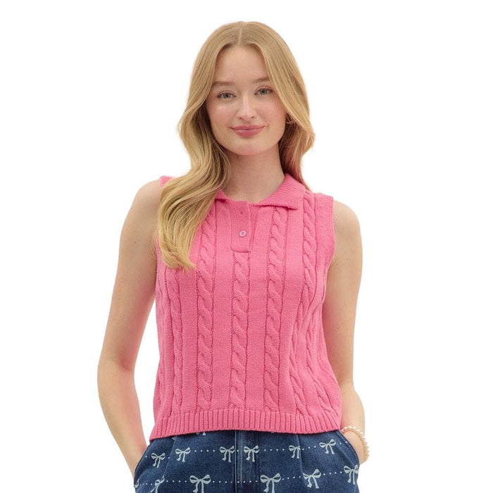Women's Pink Cable Knit Sleeveless Top