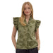 Women's Olive Ruffle Sleeve Top