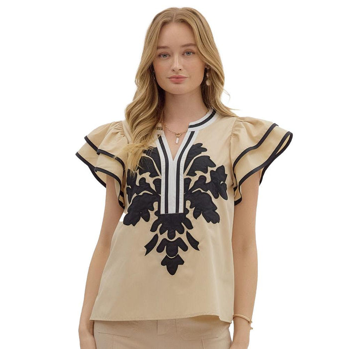 Women's Taupe with Black Detail Top