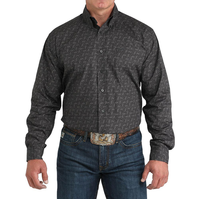 Men's Dark Grey Paisley Print Shirt