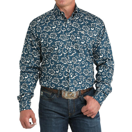 Cinch Men's Teal Floral Print Shirt