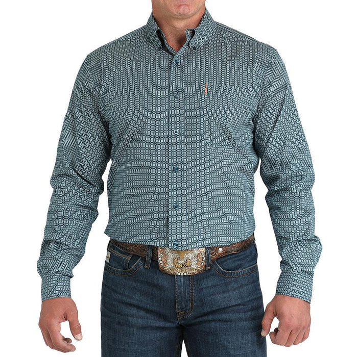 Men's Teal Print Modern Fit Shirt