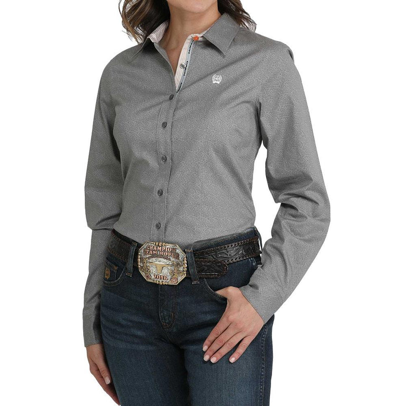 Women's Grey Paisley Print Button Shirt