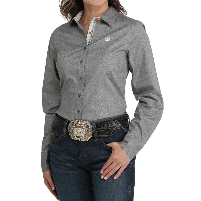 Women's Grey Paisley Print Button Shirt
