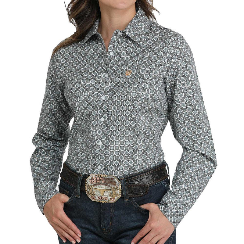 Women's White Print Button Shirt