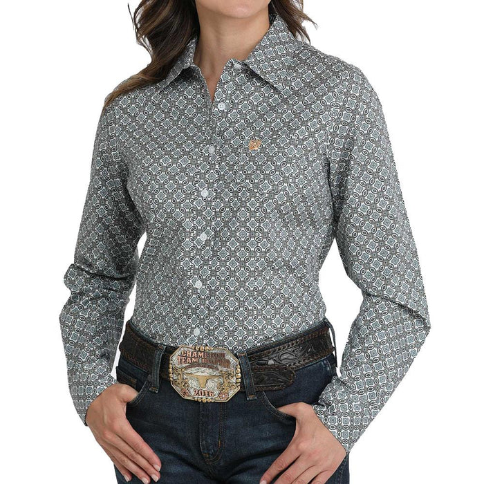 Women's White Print Button Shirt