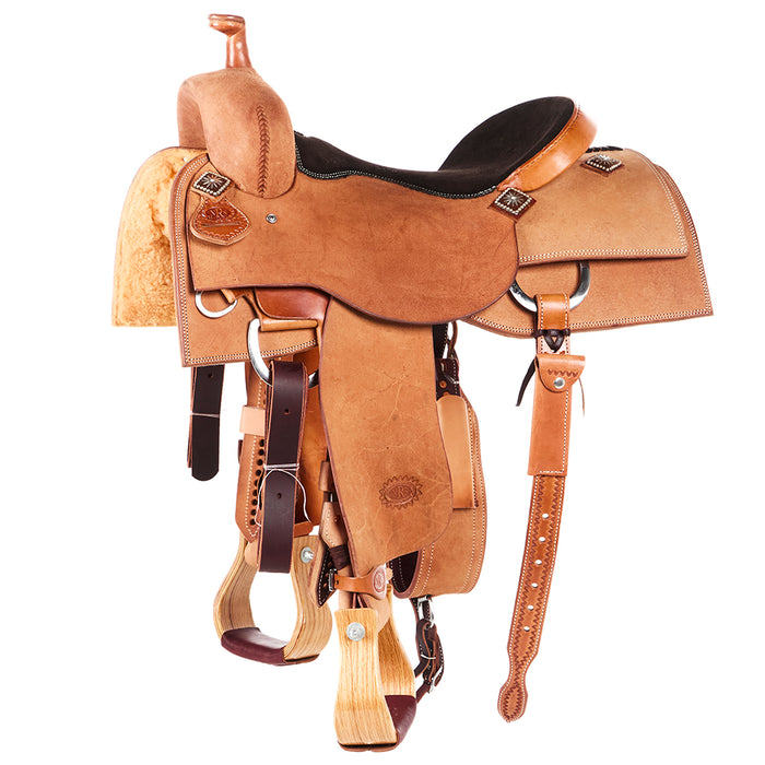 Natural Roughout Square Skirt Ranch Cutter with Chocolate Padded Seat
