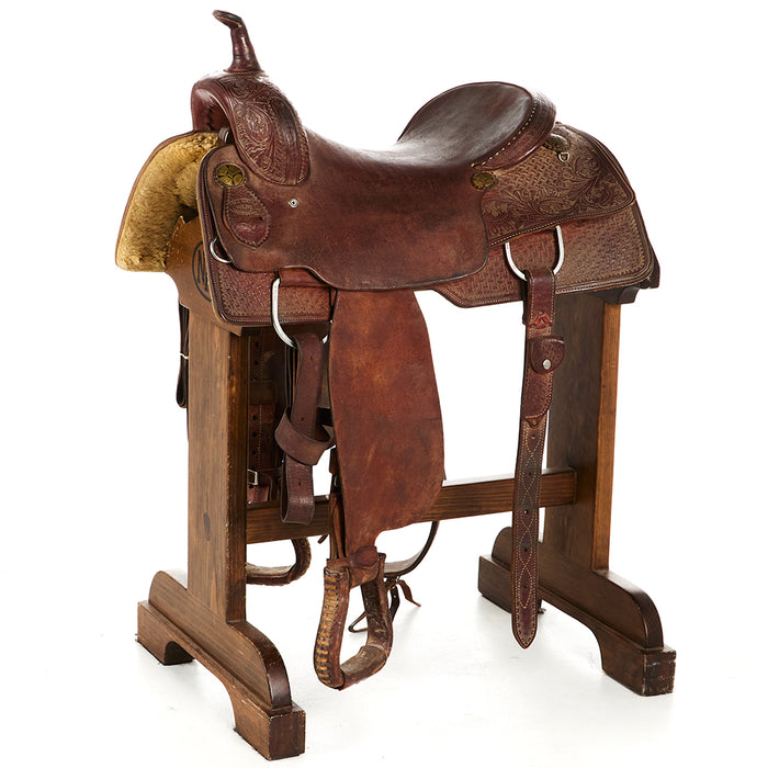 Used 16.5in 1/2 Breed Wyoming Flower and Spider Stamp Combo Cutting Saddle